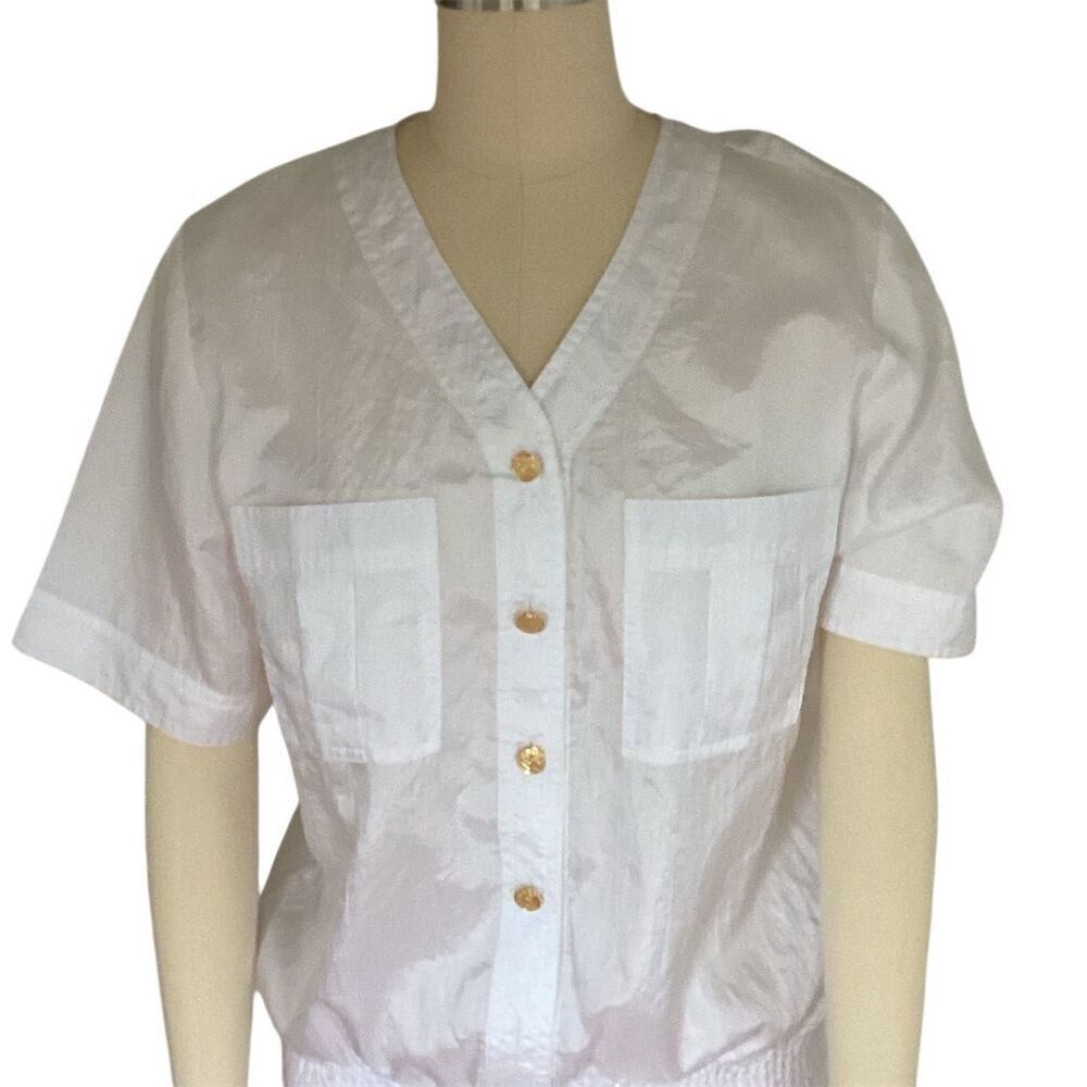 Worthington Women's White Satin Button-Up Blouse Size M Short Sleeve - Picture 6 of 8